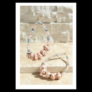 New! Multicolored and floral pattern beaded teardrop earrings